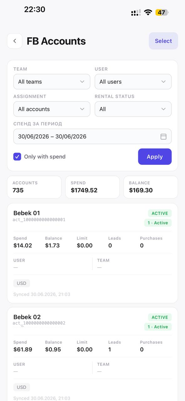 App — FB accounts